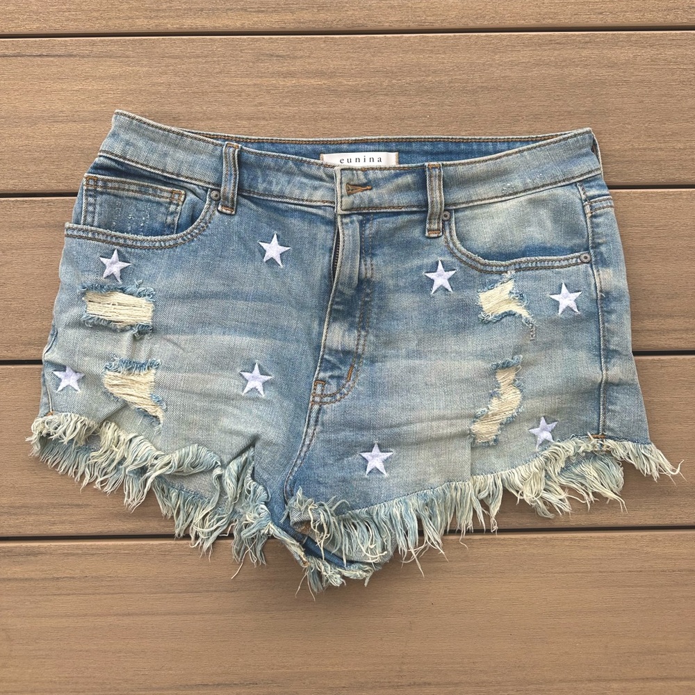 Eunina Jean Shorts w/ Embroidered Stars